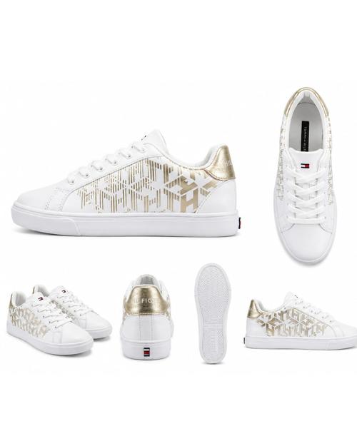 Zapatillas Tommy Hilfiger — Elegancia Blanca con Detalles Dorados