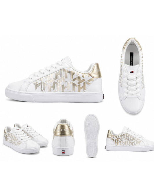 Zapatillas Tommy Hilfiger — Elegancia Blanca con Detalles Dorados