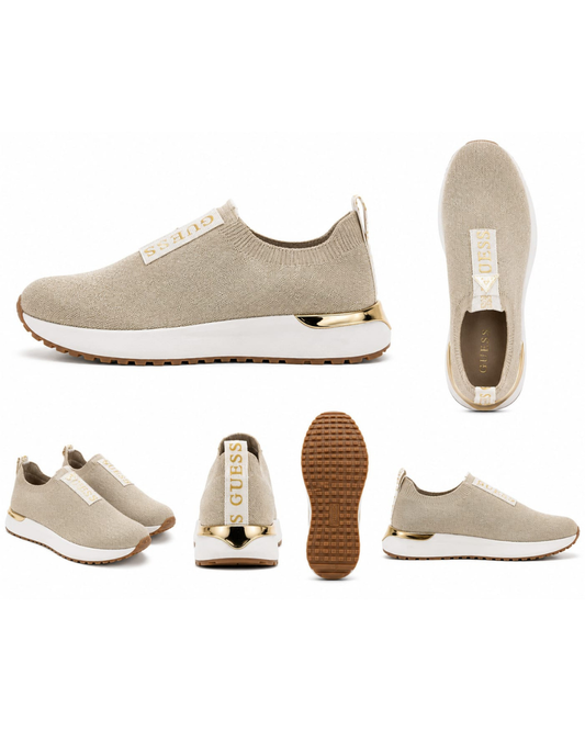 👟 GUESS® Sneakers Mujer – Beige & Gold