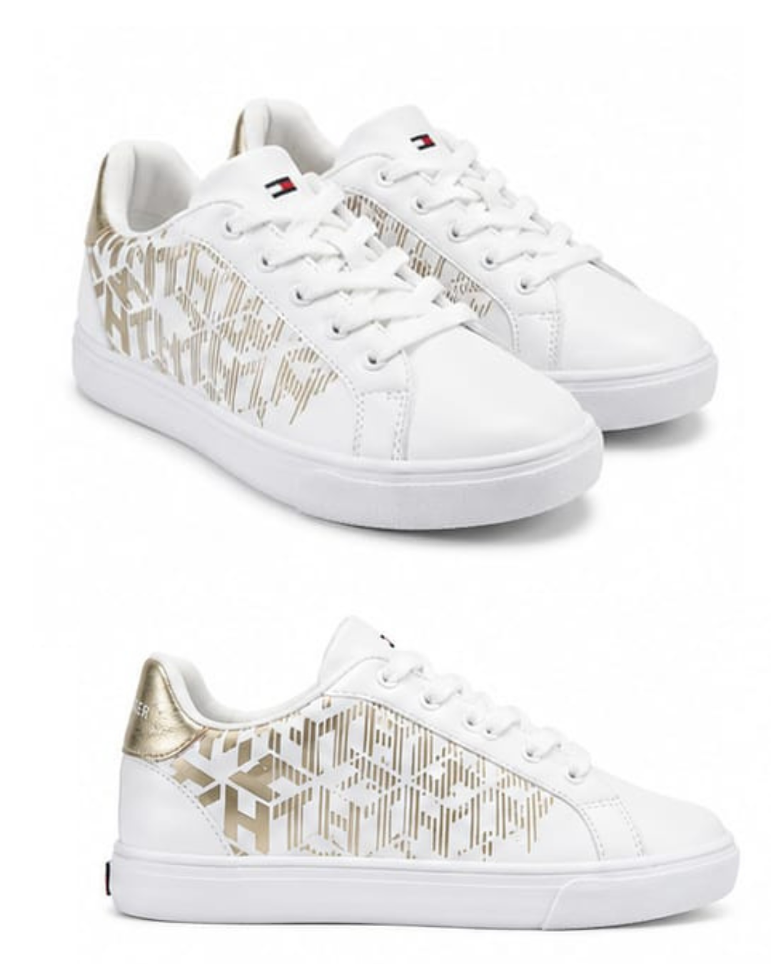 Zapatillas Tommy Hilfiger — Elegancia Blanca con Detalles Dorados