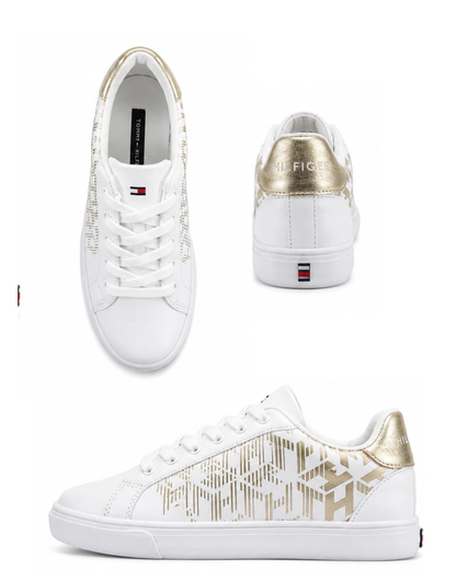 Zapatillas Tommy Hilfiger — Elegancia Blanca con Detalles Dorados