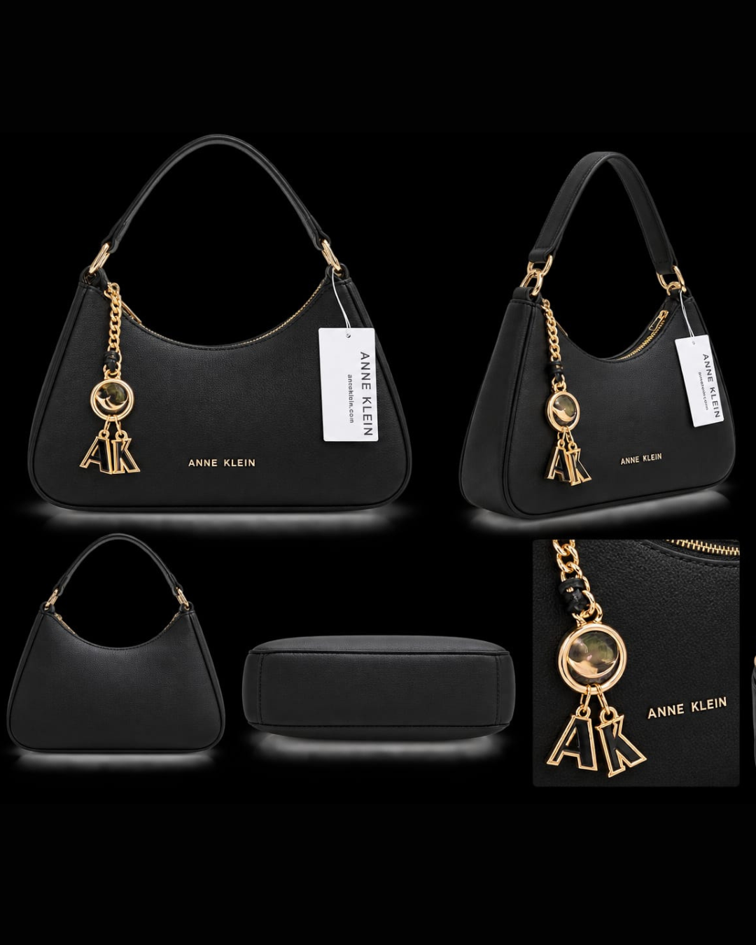 👜 Cartera Anne Klein Negra con Detalles Dorados