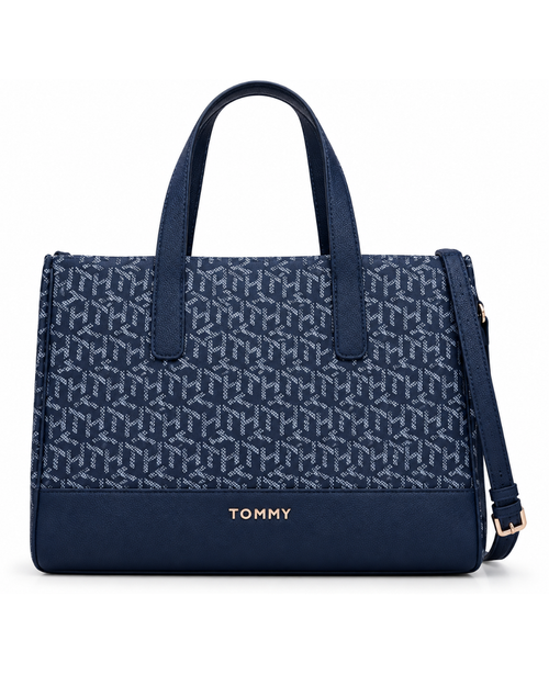 Cartera Tote Tommy Hilfiger Monograma Azul Marino