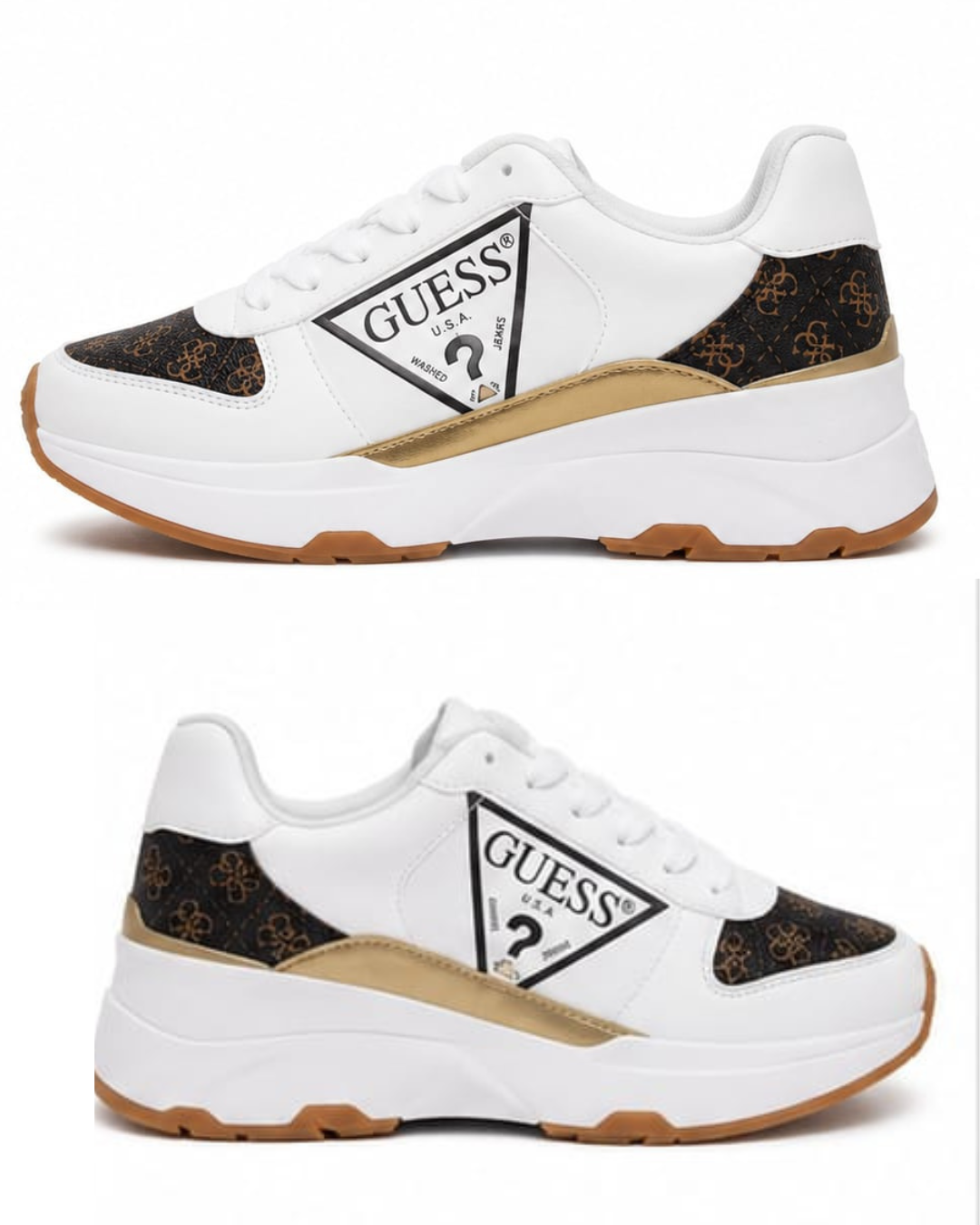 GUESS® Sneakers Mujer Monograma | Blanco, Café & Dorado