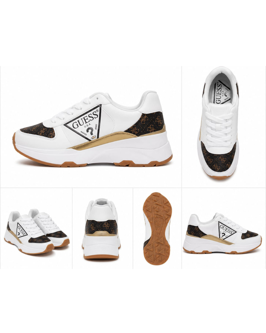 GUESS® Sneakers Mujer Monograma | Blanco, Café & Dorado